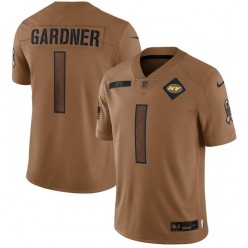 Nike Jets 1 Ahmad Sauce Gardner Brown 2023 Salute To Service Limited Jersey