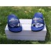 BALENCIAGA LOGO LEATHER SLIP-ON SANDALS ROYAL