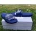 BALENCIAGA LOGO LEATHER SLIP-ON SANDALS ROYAL