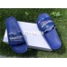 BALENCIAGA LOGO LEATHER SLIP-ON SANDALS ROYAL