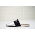 GIVENCHY PARIS FLAT SILVER METALLIC LEATHER MULES WITH WHITE LOGO