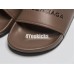 BALENCIAGA LOGO LEATHER SLIP-ON SANDALS BROWN