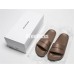 BALENCIAGA LOGO LEATHER SLIP-ON SANDALS BROWN