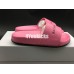 BALENCIAGA LOGO LEATHER SLIP-ON SANDALS PINK