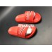 BALENCIAGA LOGO LEATHER SLIP-ON SANDALS RED