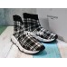BALENCIAGA SPEED STRETCH-KNIT MID SNEAKERS GRID WHITE BLACK 477289W05G04