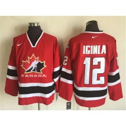 Team CA. #12 Red Jarome Iginla Black 2002 Olympic Nike Throwback Stitched NHL Jersey