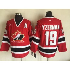 Team CA. #19 Steve Yzerman Red Black 2002 Olympic Nike Throwback Stitched NHL Jersey