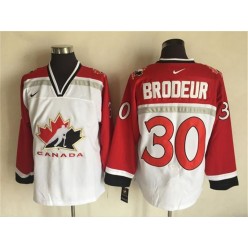 Team CA. #30 Martin Brodeur White Red Nike Throwback Stitched NHL Jersey