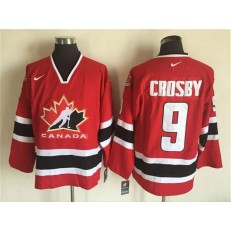 Team CA. #9 Sidney Crosby Red Black 2002 Olympic Nike Throwback Stitched NHL Jersey