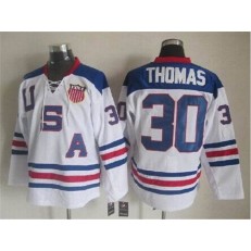 Team USA #30 Tim Thomas White 2010 Olympic 1960 Throwback Stitched NHL Jersey