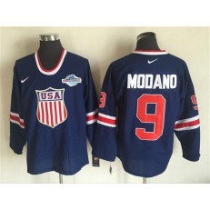 Team USA #9 Mike Modano Navy Blue 2014 Olympic Nike Throwback Stitched NHL Jersey