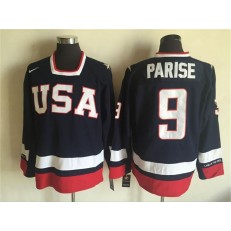 Team USA #9 Zach Parise Navy Blue 2010 Olympic 1960 Throwback Stitched NHL Jersey