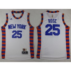 New York Knicks #25 Derrick Rose White Throwback Stitched NBA Jersey