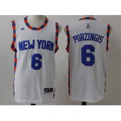 New York Knicks #6 Kristaps Porzingis White Throwback Stitched NBA Jersey