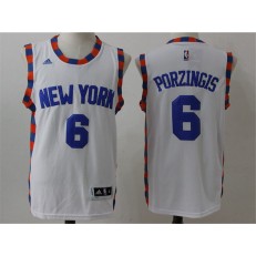 New York Knicks #6 Kristaps Porzingis White Throwback Stitched NBA Jersey