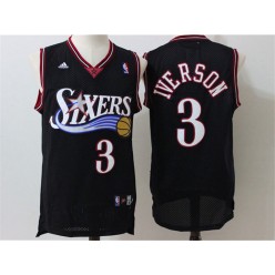 Philadelphia 76ers #3 Allen Iverson Black Throwback Stitched NBA Jersey