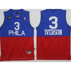 Philadelphia 76ers #3 Allen Iverson Blue Red Nike Throwback Stitched NBA Jersey