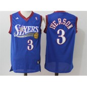 Philadelphia 76ers #3 Allen Iverson Blue Throwback Stitched NBA Jersey