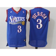 Philadelphia 76ers #3 Allen Iverson Blue Throwback Stitched NBA Jersey