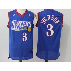 Philadelphia 76ers #3 Allen Iverson Blue Throwback Stitched NBA Jersey