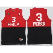 Philadelphia 76ers #3 Allen Iverson Red Black Nike Throwback Stitched NBA Jersey