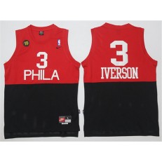 Philadelphia 76ers #3 Allen Iverson Red Black Nike Throwback Stitched NBA Jersey