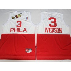 Philadelphia 76ers #3 Allen Iverson White Red Nike Throwback Stitched NBA Jersey