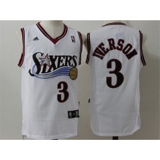 Philadelphia 76ers #3 Allen Iverson White Throwback Stitched NBA Jersey