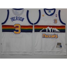 Denver Nuggets #3 Allen Iverson White Rainbow Throwback Stitched NBA Jersey