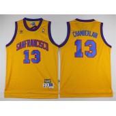 Golden States Warriors #13 Wilton Norman Chamberlain Yellow Throwback Stitched NBA Jersey