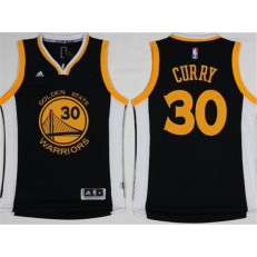 Golden States Warriors #30 Stephen Curry Black White 2015 Stitched NBA Jersey