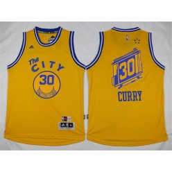 Golden States Warriors #30 Stephen Curry Yellow The City 2016 Stitched NBA Jersey