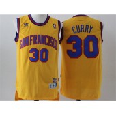Golden States Warriors #30 Stephen Curry Yellow Throwback San Francisco Stitched NBA Jersey