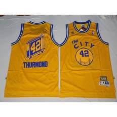 Golden States Warriors #42 Nathaniel Thurmond Yellow Retro Throwback Swingman Stitched NBA jersey