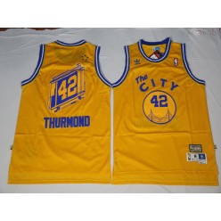 Golden States Warriors #42 Nathaniel Thurmond Yellow Retro Throwback Swingman Stitched NBA jersey