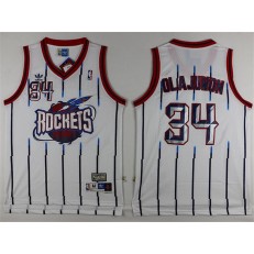 Houston Rockets #34 Hakeem Olajuwon White Retro Throwback Stitched NBA Jersey