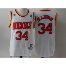 Houston Rockets #34 Hakeem Olajuwon White Throwback Stitched NBA Jersey