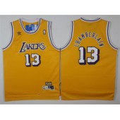 Los Angeles Lakers #13 Wilt Chamberlain Yellow Throwback Stitched NBA Jersey