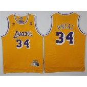 Los Angeles Lakers #34 Shaquille O'Neal Yellow Throwback Stitched NBA Jersey