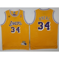 Los Angeles Lakers #34 Shaquille O'Neal Yellow Throwback Stitched NBA Jersey