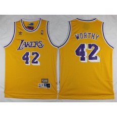 Los Angeles Lakers #42 James Worthy Yellow Throwback Stitched NBA Jersey