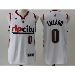 Portland Trail Blazers #0 Damian Lillard White Throwback Stitched NBA Jersey