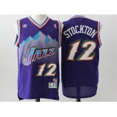 Utah Jazz #12 John Stockton Purple Throwback Stitched NBA Jersey