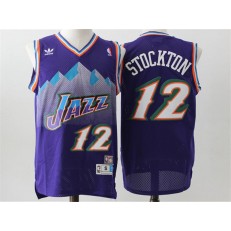 Utah Jazz #12 John Stockton Purple Throwback Stitched NBA Jersey