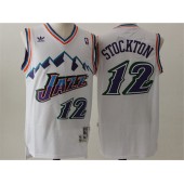Utah Jazz #12 John Stockton White Throwback Stitched NBA Jersey