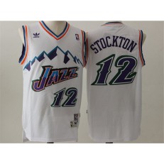 Utah Jazz #12 John Stockton White Throwback Stitched NBA Jersey