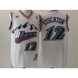 Utah Jazz #12 John Stockton White Throwback Stitched NBA Jersey