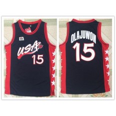 Nike Team USA 15 Hakeem Olajuwon Navy Blue 1996 Dream Team Stitched NBA Jersey