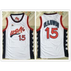 Nike Team USA 15 Hakeem Olajuwon White 1996 Dream Team Stitched NBA Jersey